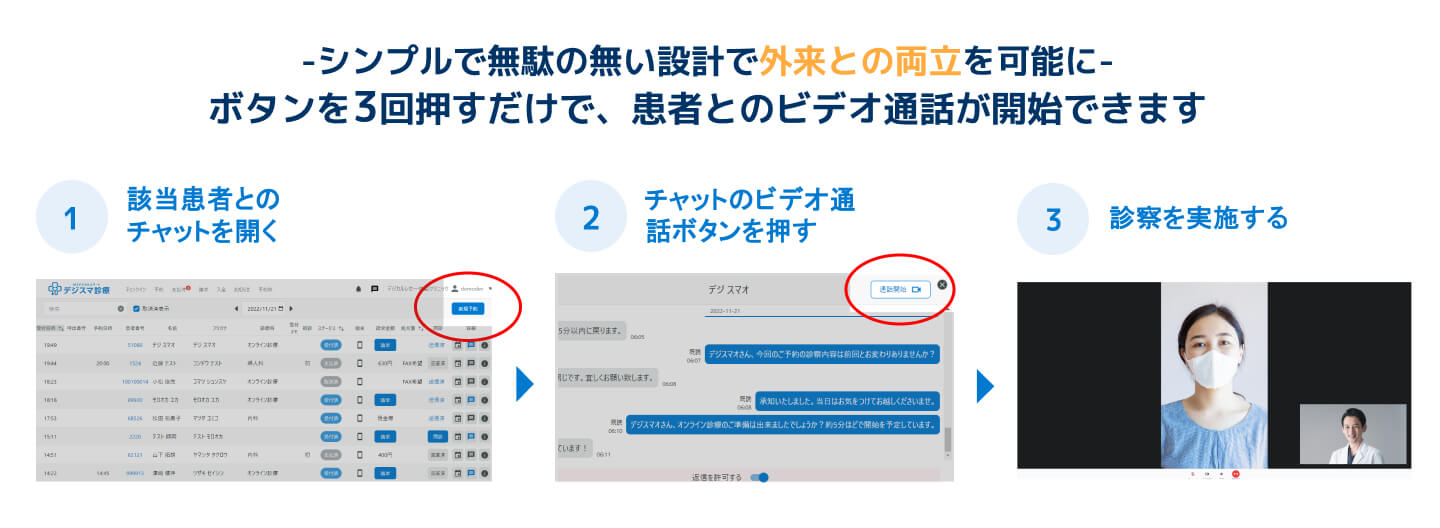 ビデオ通話機能搭載で オンライン診療にも対応