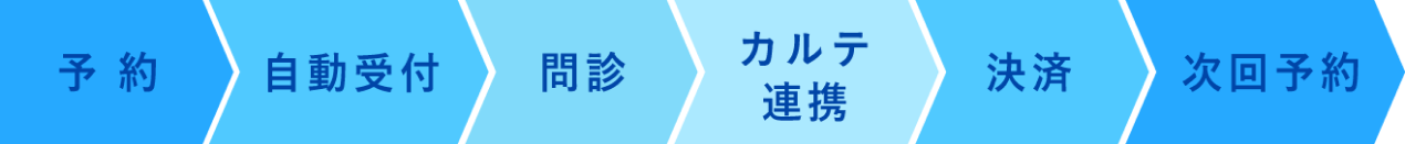 予約・自動受付・問診・電子カルテ連携・決済・次回予約促進"